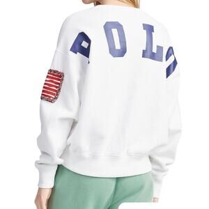 Polo Ralph Lauren Fleece Back Cropped Flag Sweatshirt White XL